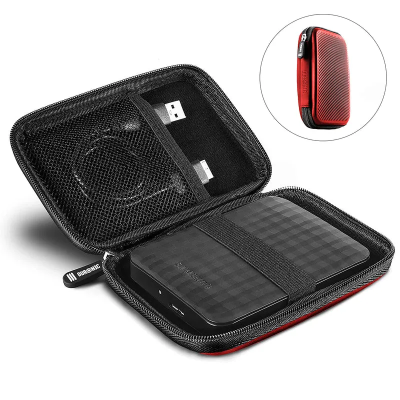 Duronic HDC2 RD Custodia per Hard Disk esterno, Compatibile con tutti i hard disk, Custodia portatile con scomparto per cavo renitente e leggero, Borsa protettiva antiurto, Rosso