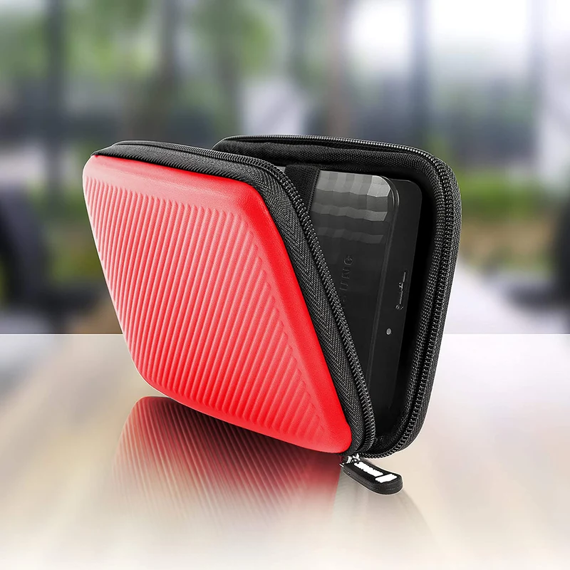 Duronic HDC2 RD Custodia per Hard Disk esterno, Compatibile con tutti i hard disk, Custodia portatile con scomparto per cavo renitente e leggero, Borsa protettiva antiurto, Rosso