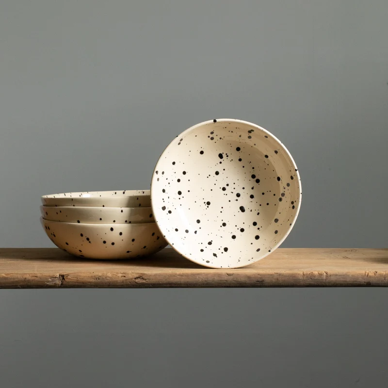 Large Round Pasta Plate, Black Dots