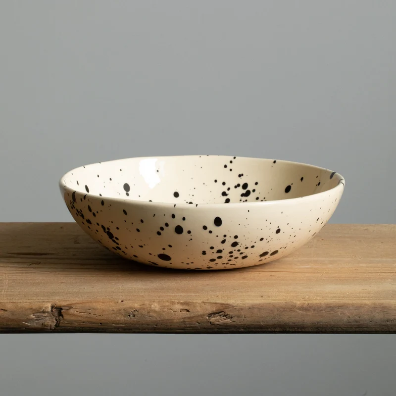 Large Round Pasta Plate, Black Dots