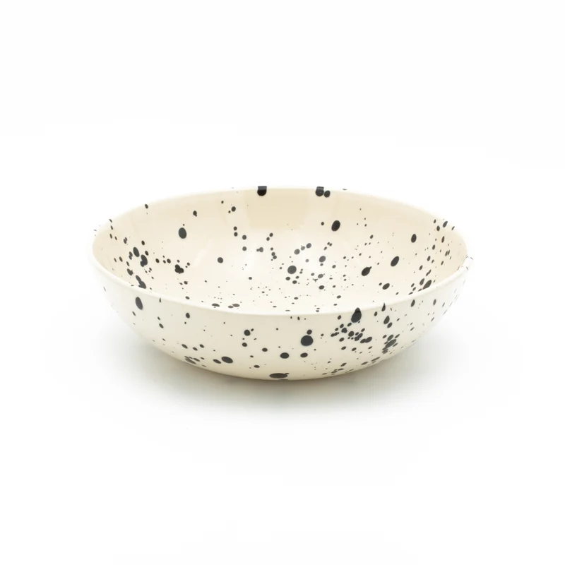 Large Round Pasta Plate, Black Dots
