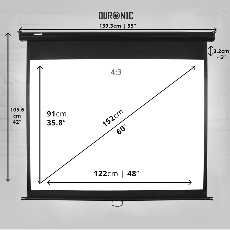 Duronic MPS60 4:3 Telo Proiettore 60 pollici, Schermo per proiettore, Telo da proiezione interno esterno, Home theater cinema Full HD 3D 4K, Schermo di proiezione anti pieghe per casa ufficio scuola