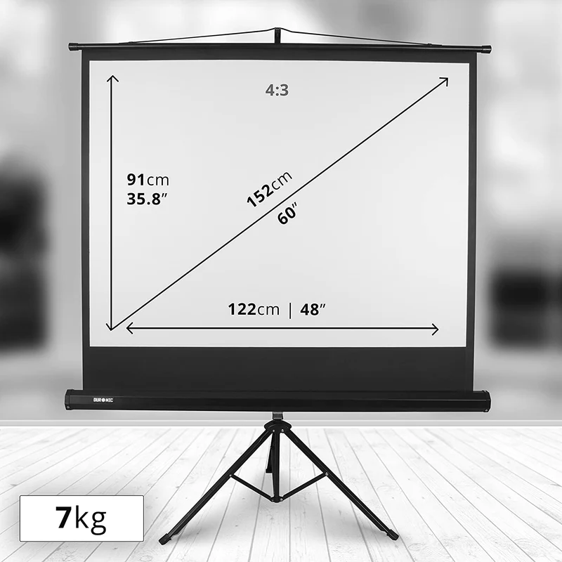 Duronic TPS60 /43 Schermo di proiezione 60 formato 4:3 / 122 X 91 cm - telo proiettore con piedistallo treppiede per videoproiettore Full HD 3D 4K - Home cinema home theater ufficio