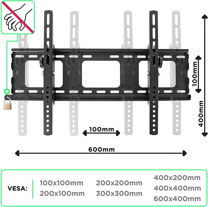 Duronic TVB103M Supporto TV da parete per TV da 33 a 65 portata 65kg con funzione antifurto |Per schermi con VESA MAX 600 x 400mm | Barra sicurezza da parete per TV o monitor