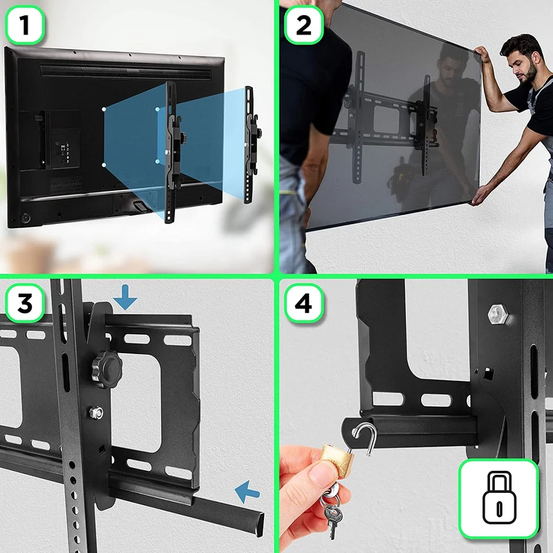 Duronic TVB103M Supporto TV da parete per TV da 33 a 65 portata 65kg con funzione antifurto |Per schermi con VESA MAX 600 x 400mm | Barra sicurezza da parete per TV o monitor
