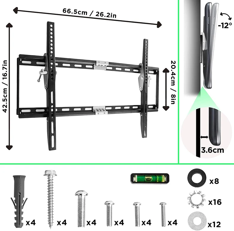 Duronic TVB777 Supporto TV da parte fisso ultra sottile per schermi LED LCD curvi monitor 33  60 portata 40kg compatibile con vesa 600 x 400 mm