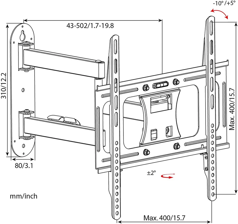 Duronic TVB109S Supporto TV da parete per TV da 23-55 portata 30kg | VESA MAX 400 x 400 mm con braccio girevole ed estendibile da 4 a 50cm | Staffa snodata inclinabile per TV o monitor