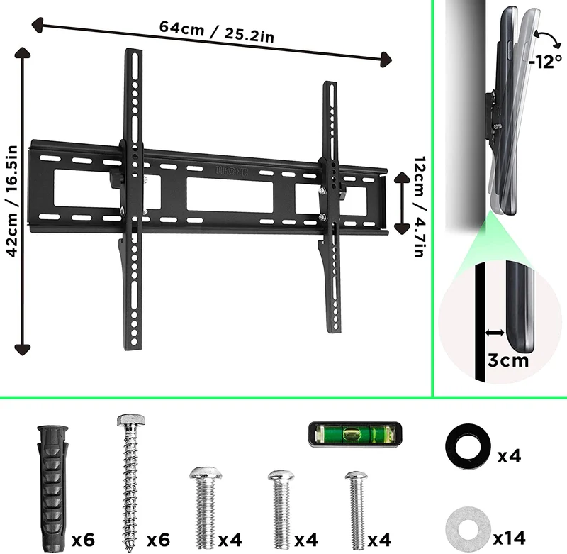 Duronic TVB123M Supporto TV da parete per TV da 32 a 60 portata 40 kg con funzione antifurto | Per schermi con VESA MAX 600 x 400 mm | Barra sicurezza da parete per TV o monitor