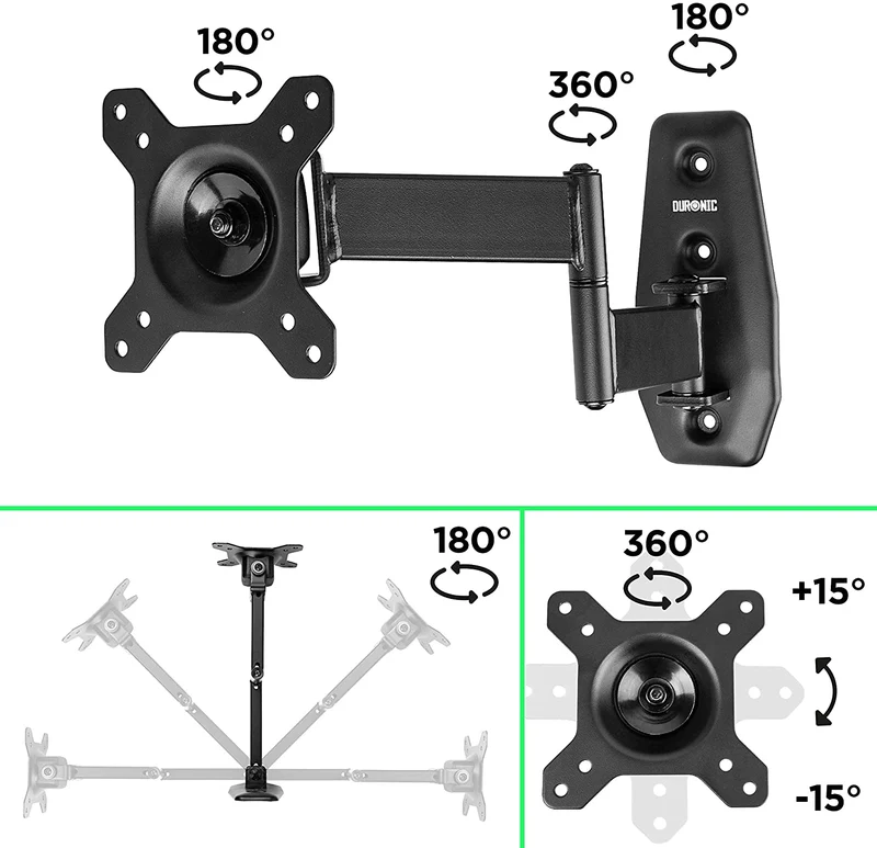 Duronic TVB1120 Supporto TV da parete regolabile e articolato per schermi LED LCD curvi monitor 13  30 portata 18kg  ultra sottile compatibile con vesa 100 x 100 mm