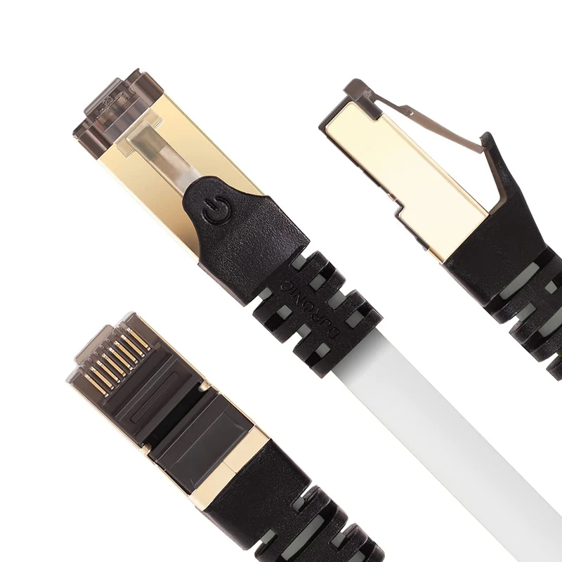 Duronic CAT8 WE 1 m | Cavo di Rete ethernet schermato S/FTP Bianco | Cavo ethernet Patch superveloce | Supporta fino a 2 GHz / 2000 MHz | Connettori RJ45 | Trasmissione dati 40 gigabit