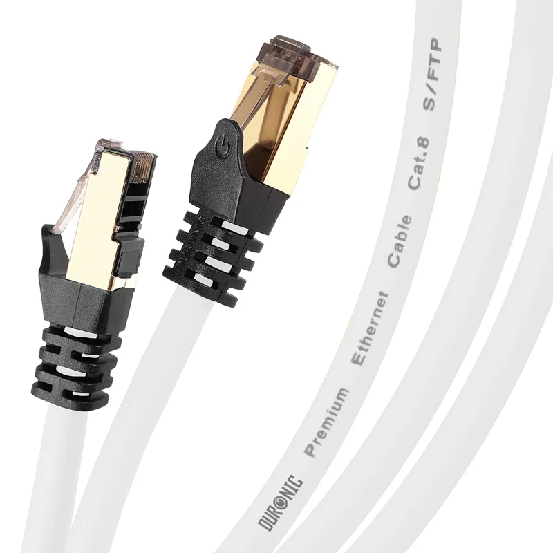 Duronic CAT8 WE 2 m | Cavo di Rete ethernet schermato S/FTP Bianco | Cavo ethernet Patch superveloce | Supporta fino a 2 GHz / 2000 MHz | Connettori RJ45 | Trasmissione dati 40 gigabit