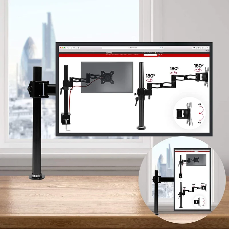 Duronic DM251X3 BK Braccio per un monitor da 13 a 27 pollici | Supporto per schermo singolo | Inclinazione e altezza regolabile | VESA 75 100 | Supporto monitor ergonomico articolato per PC e morsetto