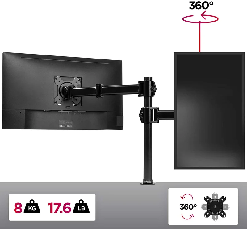 Duronic DM251X3 BK Braccio per un monitor da 13 a 27 pollici | Supporto per schermo singolo | Inclinazione e altezza regolabile | VESA 75 100 | Supporto monitor ergonomico articolato per PC e morsetto