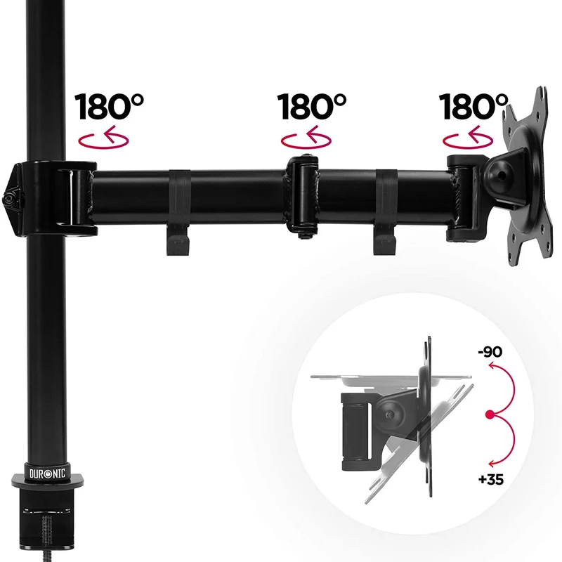 Duronic DM251X3 BK Braccio per un monitor da 13 a 27 pollici | Supporto per schermo singolo | Inclinazione e altezza regolabile | VESA 75 100 | Supporto monitor ergonomico articolato per PC e morsetto