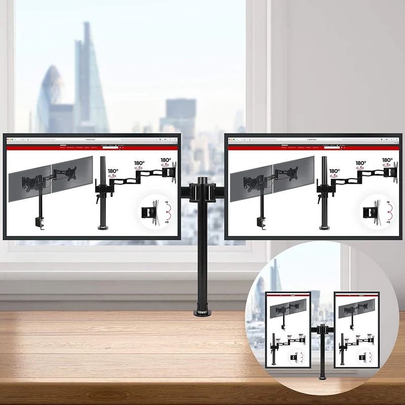 Duronic DM252 BK Supporto Monitor doppio per 2 schermi da 13-27 pollici, Braccio monitor PC ergonomico fino 8kg, VESA 75/100mm, regolabile altezza inclinazione girevole, per ufficio casa scuola, nero