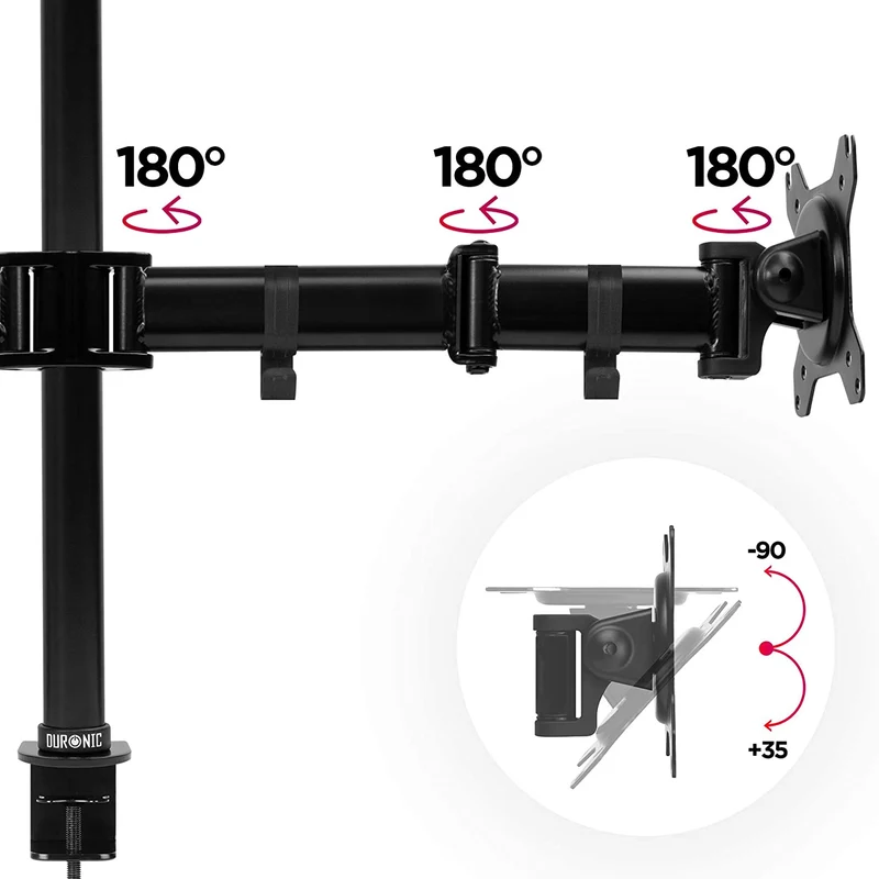 Duronic DM252 BK Supporto Monitor doppio per 2 schermi da 13-27 pollici, Braccio monitor PC ergonomico fino 8kg, VESA 75/100mm, regolabile altezza inclinazione girevole, per ufficio casa scuola, nero