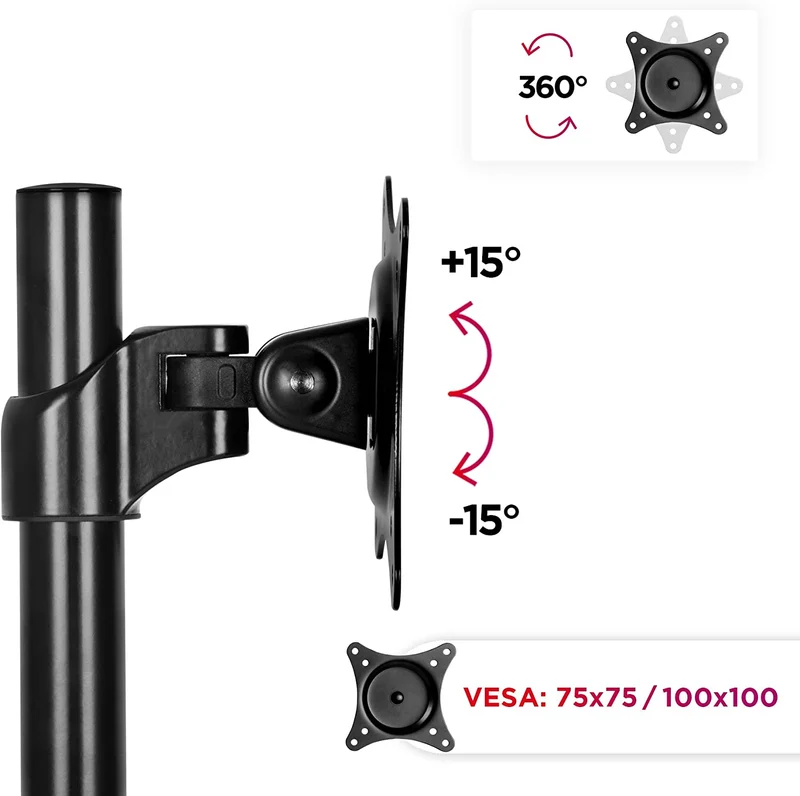 Duronic DM45/DM55/DM65/DMDG Head attacco per VESA standard aggiuntivo - Supporto VESA compatibile con tutte le staffe Duronic - Supporto per schermo PC TV - Ruota 360°, inclina +45°/-45° - Adatto a VESA 75/100