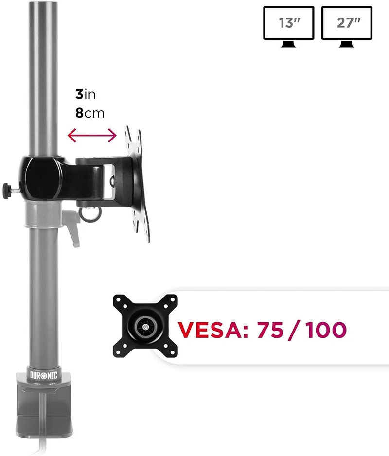 Duronic DM35 Head attacco per VESA standard aggiuntivo - Supporto VESA compatibile con tutte le staffe Duronic - Supporto per schermo PC TV - Ruota 360°, inclina +45°/-45° - Adatto a VESA 75/100