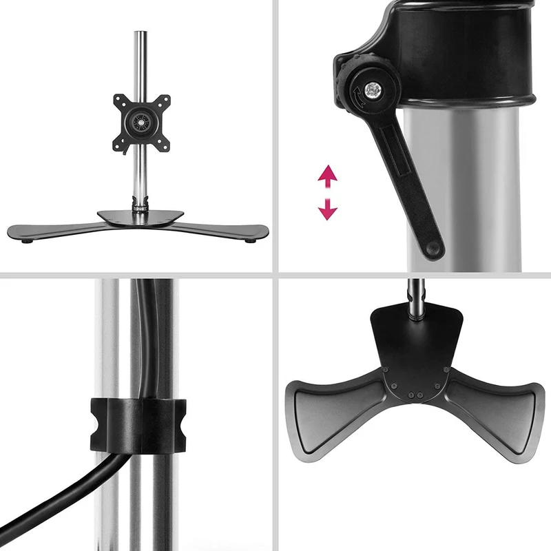 Duronic DM751 Supporto per 1 monitor - Base in acciaio per schermi fino a 24" - Altezza regolabile - Guida in alluminio per schermi fino a 8 kg - Inclinazione +/-15° - Rotazione schermi 360°