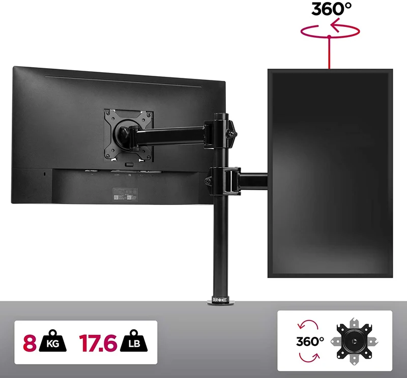 Duronic DM251X2 BK Braccio per un monitor da 13 a 27 pollici | Supporto per schermo singolo | Inclinazione e altezza regolabile | VESA 75 100 | Supporto monitor ergonomico articolato per PC e morsetto