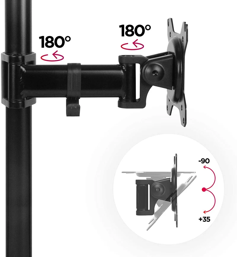 Duronic DM251X2 BK Braccio per un monitor da 13 a 27 pollici | Supporto per schermo singolo | Inclinazione e altezza regolabile | VESA 75 100 | Supporto monitor ergonomico articolato per PC e morsetto