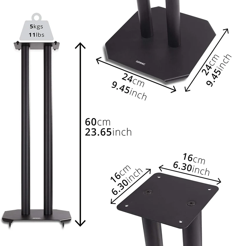 Duronic SPS1022 /60 Supporti per casse acustiche - Altoparlanti da terra - 60 cm di altezza - Riempimento con sabbia - Supporto antivibrazione - Ideale per impianti Hi-Fi / Stereo / Home Cinema 5.1