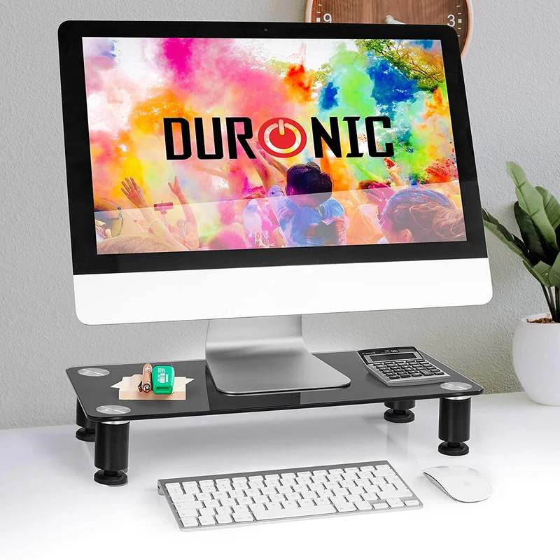 Duronic DM051 Supporto monitor scrivania dimensioni 62 x 24 cm - Supporto da tavolo in vetro temperato per monitor e Laptop - Capacità 40kg - Mensola ergonomica per scrivania