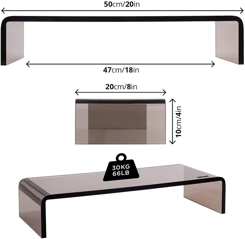 Duronic DM054 Supporto monitor scrivania dimensioni 50 x 20 cm - Supporto da tavolo in vetro acrilico per monitor e Laptop - Capacità 30kg - Mensola ergonomica per scrivania