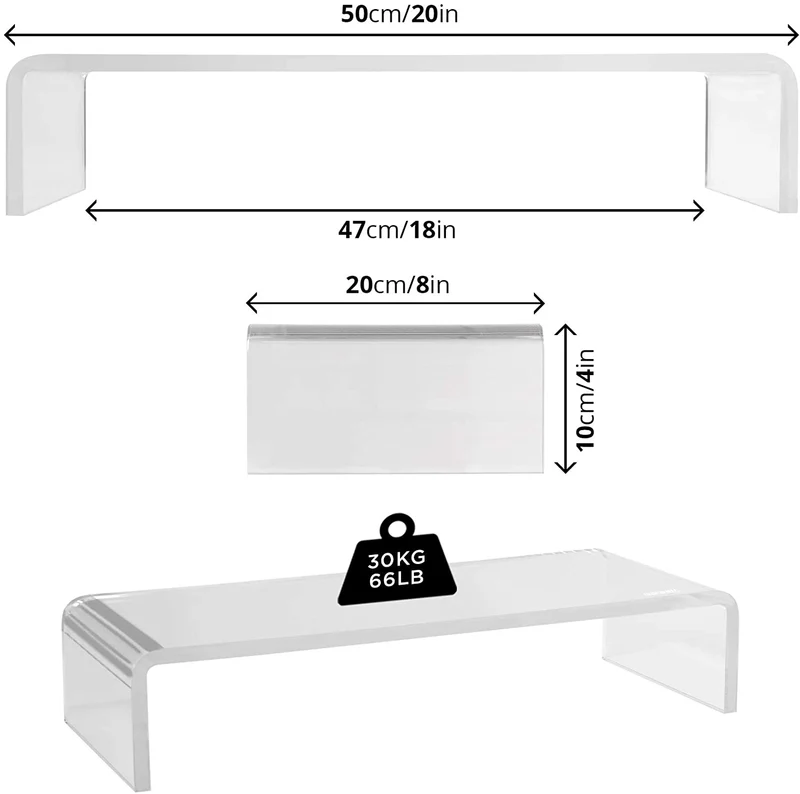 Duronic DM053 Supporto monitor scrivania dimensioni 50 x 20 cm - Supporto da tavolo in vetro acrilico per monitor e Laptop - Capacità 30kg - Mensola ergonomica per scrivania