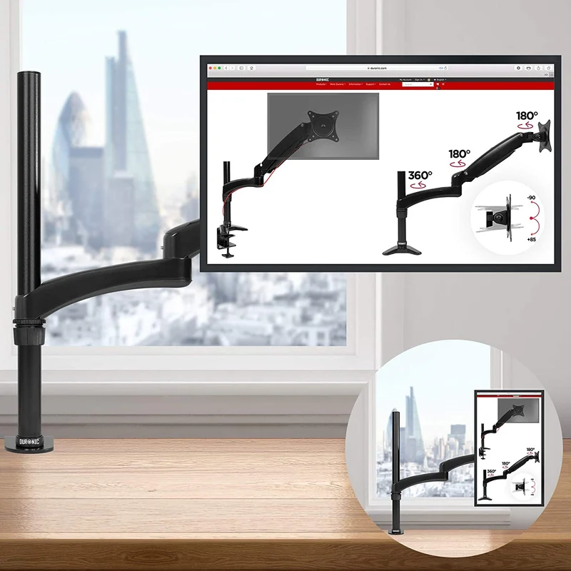 Duronic DM451X3 BK Braccio per un monitor da 15 a 27 pollici | Supporto per schermo singolo | Inclinazione e altezza regolabile | VESA 75 100 | Supporto monitor PC ergonomico con morsetto