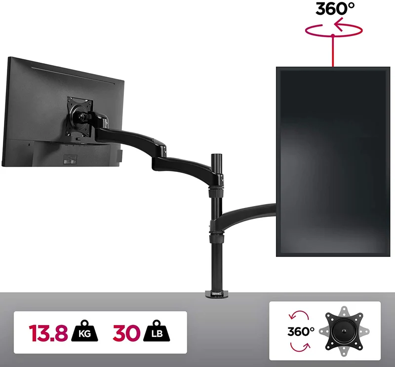 Duronic DM451X3 BK Braccio per un monitor da 15 a 27 pollici | Supporto per schermo singolo | Inclinazione e altezza regolabile | VESA 75 100 | Supporto monitor PC ergonomico con morsetto