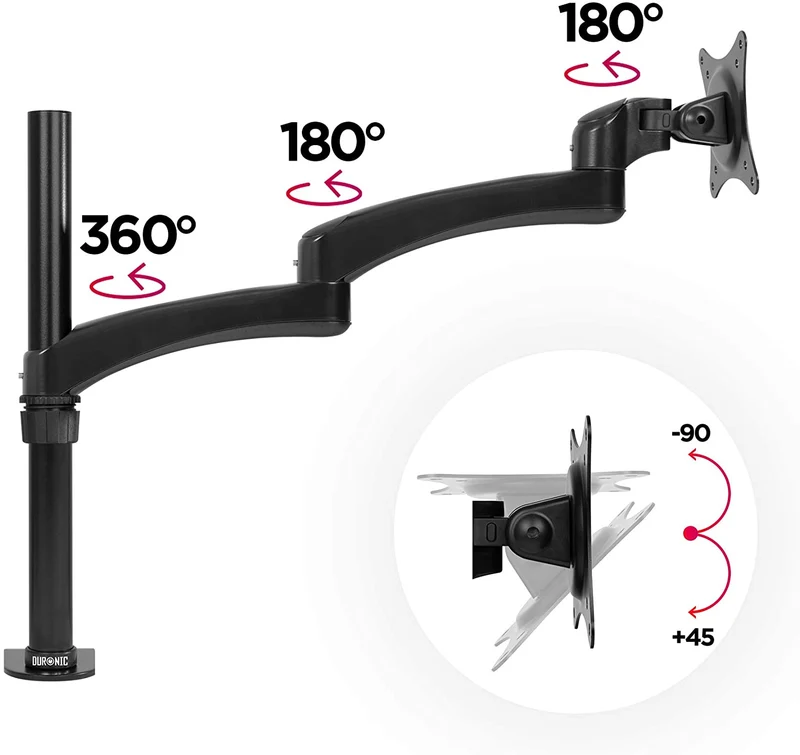 Duronic DM451X3 BK Braccio per un monitor da 15 a 27 pollici | Supporto per schermo singolo | Inclinazione e altezza regolabile | VESA 75 100 | Supporto monitor PC ergonomico con morsetto
