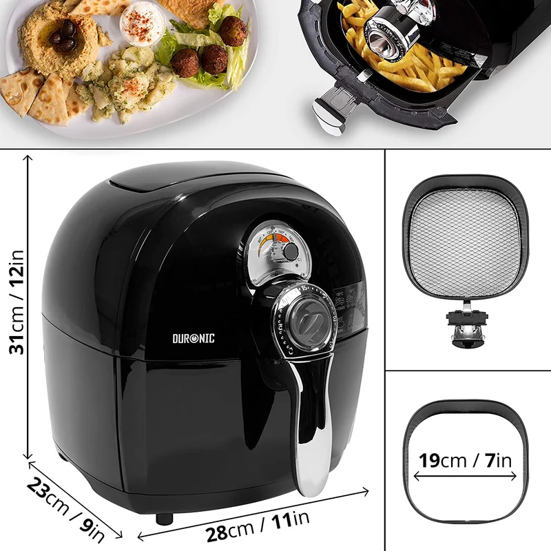 Duronic AF1 BK Friggitrice ad Aria 1500 W | Robot da cucina multifunzionale 4.5 L | Friggitrice senza olio | Fornetto elettrico ideale per friggere grigliare arrostire e cottura al forno