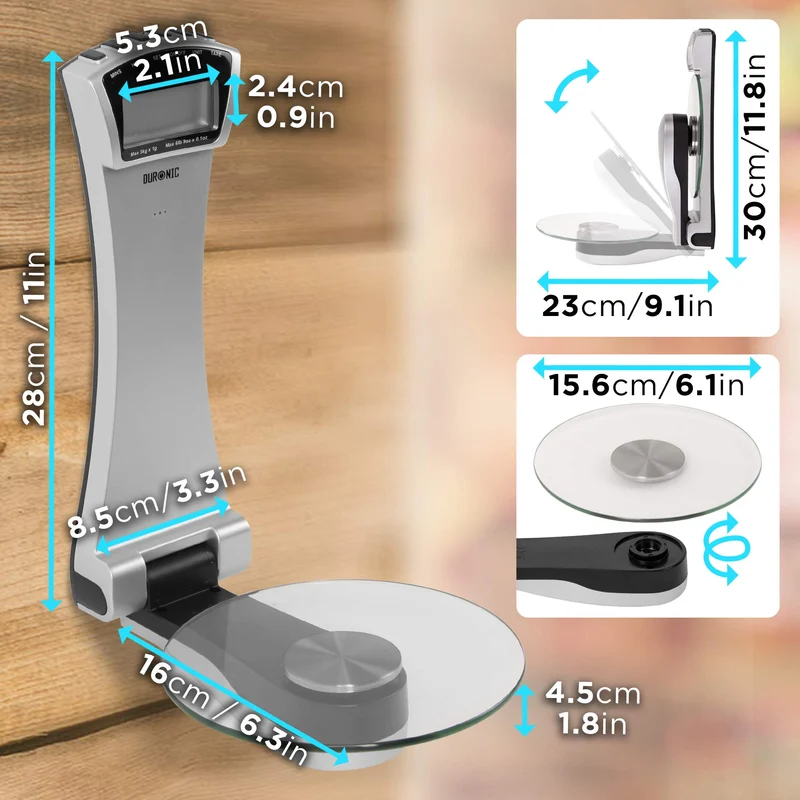 Duronic KS4000 Bilancia da cucina elettronica da muro - Bilancia ad alta precisione con piattaforma in vetro - Portata 1g / 3 kg - Funzione tara - Ideale per cucina e pasticceria