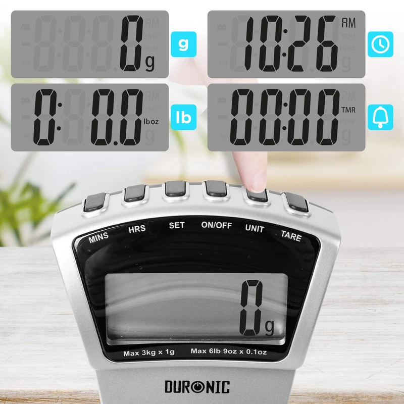 Duronic KS4000 Bilancia da cucina elettronica da muro - Bilancia ad alta precisione con piattaforma in vetro - Portata 1g / 3 kg - Funzione tara - Ideale per cucina e pasticceria