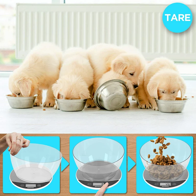 Duronic KS3000 Bilancia da cucina display digitale - Bilancia ad alta precisione - Portata 1g / 5 kg con ciotola da 2L - Piattaforma argento e bianca - Funzione Tara - Per cucina e pasticceria