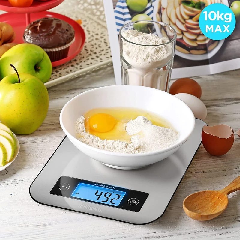 Duronic KS1007 Bilancia da cucina - Bilancia ad alta precisione con display digitale retro illuminato - Portata 1g / 5 kg - Piattaforma in acciaio INOX - Ideale per cucina e pasticceria