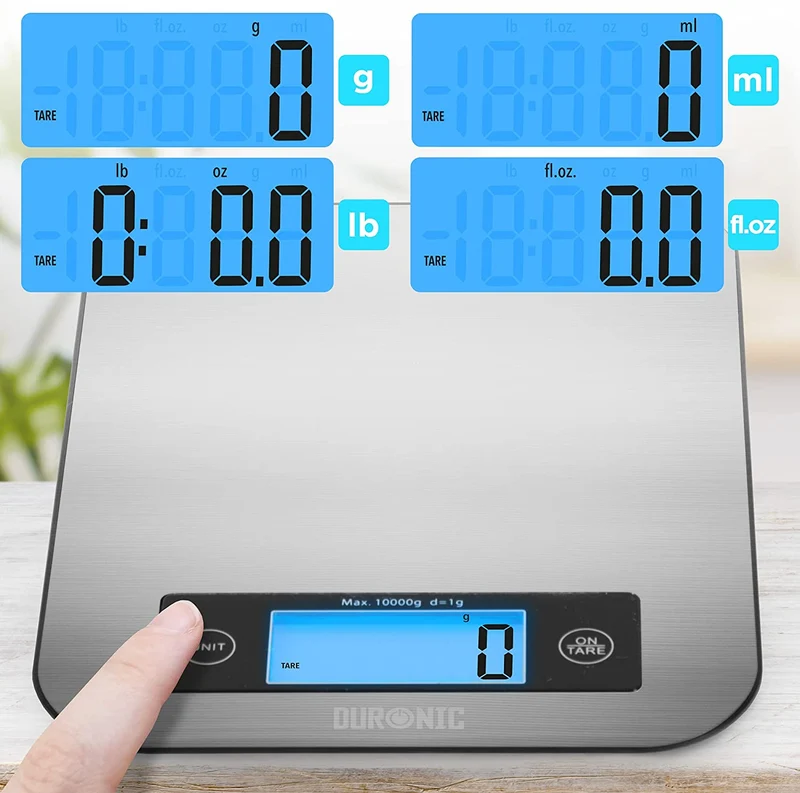 Duronic KS1007 Bilancia da cucina - Bilancia ad alta precisione con display digitale retro illuminato - Portata 1g / 5 kg - Piattaforma in acciaio INOX - Ideale per cucina e pasticceria