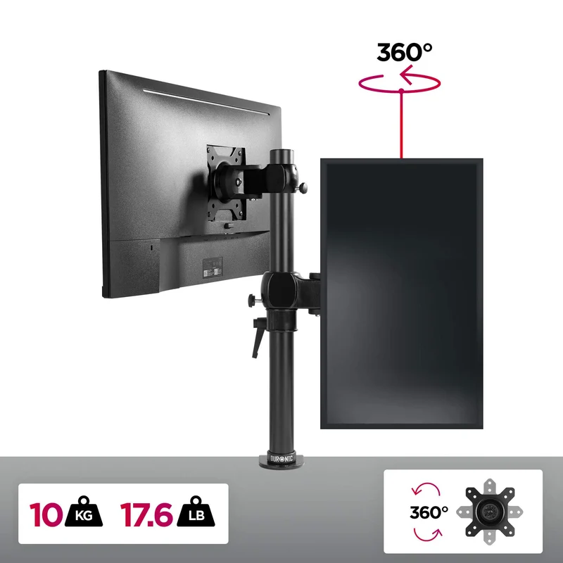 Duronic DM351X1 BK Braccio per un monitor da 13 a 27 pollici | Supporto per schermo singolo | Inclinazione e altezza regolabile | VESA 75 100 | Supporto monitor PC ergonomico con morsetto