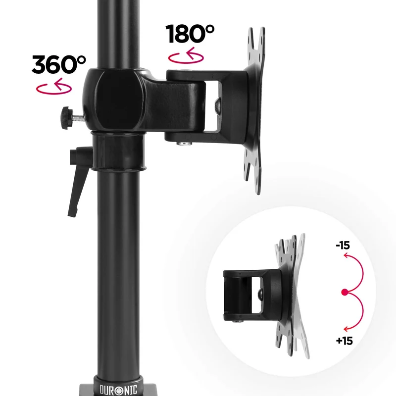 Duronic DM351X1 BK Braccio per un monitor da 13 a 27 pollici | Supporto per schermo singolo | Inclinazione e altezza regolabile | VESA 75 100 | Supporto monitor PC ergonomico con morsetto