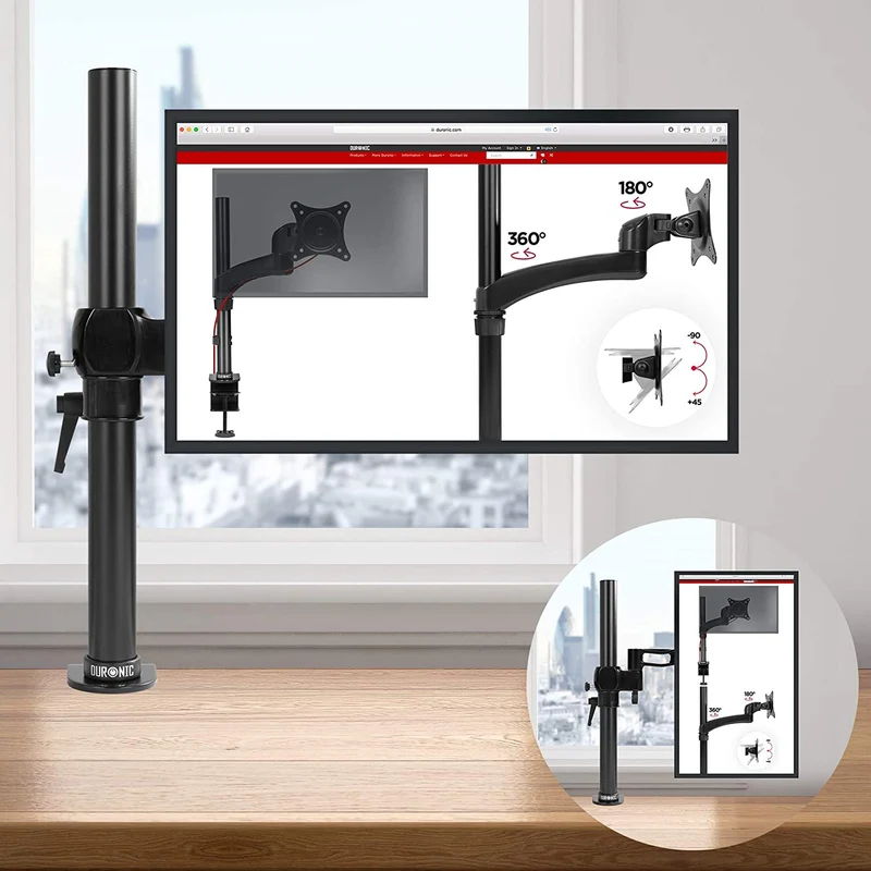 Duronic DM351X2 BK Braccio per un monitor da 13 a 27 pollici | Supporto per schermo singolo | Inclinazione e altezza regolabile | VESA 75 100 | Supporto monitor PC ergonomico con morsetto