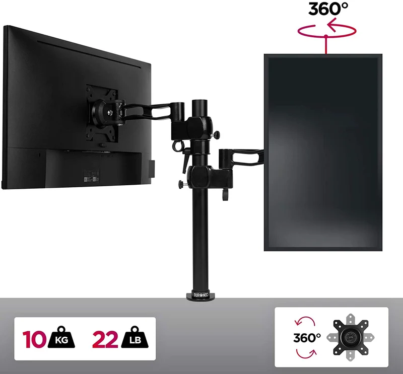 Duronic DM351X2 BK Braccio per un monitor da 13 a 27 pollici | Supporto per schermo singolo | Inclinazione e altezza regolabile | VESA 75 100 | Supporto monitor PC ergonomico con morsetto