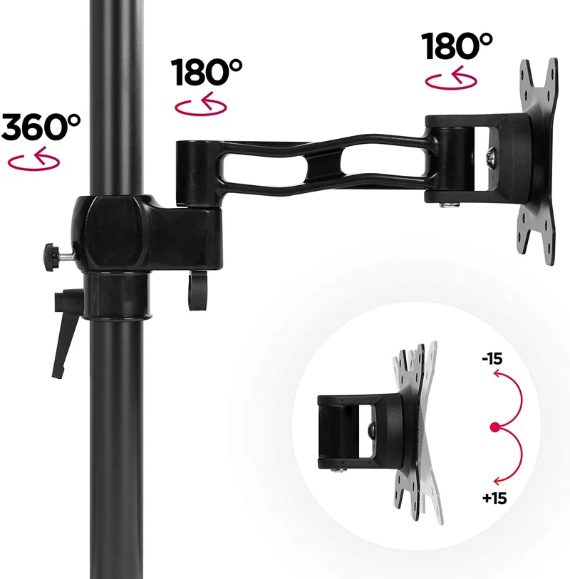 Duronic DM351X2 BK Braccio per un monitor da 13 a 27 pollici | Supporto per schermo singolo | Inclinazione e altezza regolabile | VESA 75 100 | Supporto monitor PC ergonomico con morsetto