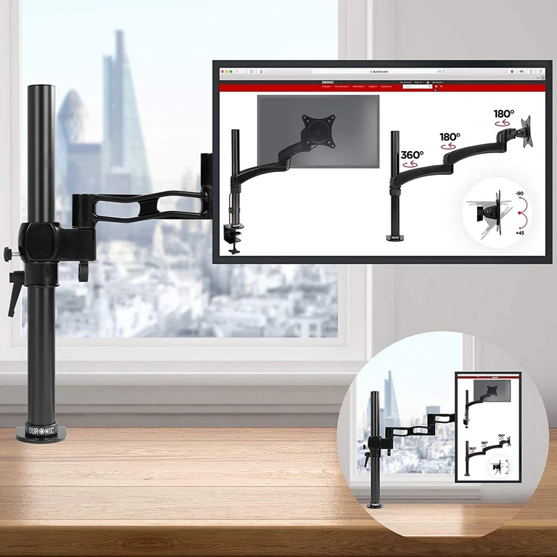 Duronic DM351X3 BK Braccio per un monitor da 13 a 27 pollici | Supporto per schermo singolo | Inclinazione e altezza regolabile | VESA 75 100 | Supporto monitor PC ergonomico con morsetto | Nero