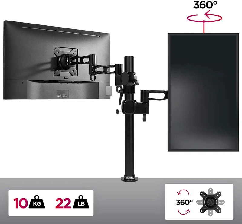 Duronic DM351X3 BK Braccio per un monitor da 13 a 27 pollici | Supporto per schermo singolo | Inclinazione e altezza regolabile | VESA 75 100 | Supporto monitor PC ergonomico con morsetto | Nero