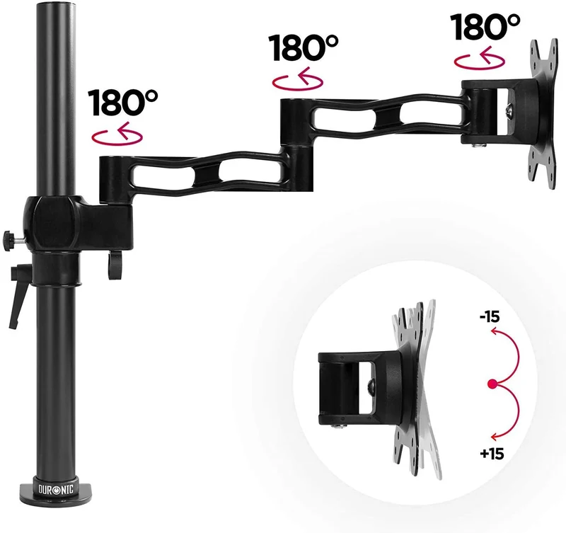 Duronic DM351X3 BK Braccio per un monitor da 13 a 27 pollici | Supporto per schermo singolo | Inclinazione e altezza regolabile | VESA 75 100 | Supporto monitor PC ergonomico con morsetto | Nero