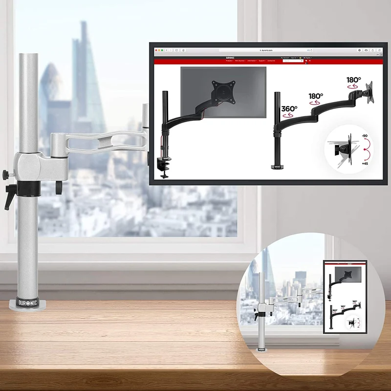 Duronic DM351X3 SR Braccio per un monitor da 13 a 27 pollici | Supporto per schermo singolo | Inclinazione e altezza regolabile | VESA 75 100 | Supporto monitor PC ergonomico con morsetto | Argento