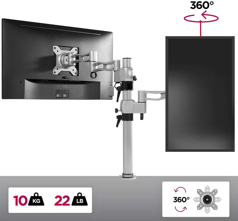 Duronic DM351X3 SR Braccio per un monitor da 13 a 27 pollici | Supporto per schermo singolo | Inclinazione e altezza regolabile | VESA 75 100 | Supporto monitor PC ergonomico con morsetto | Argento