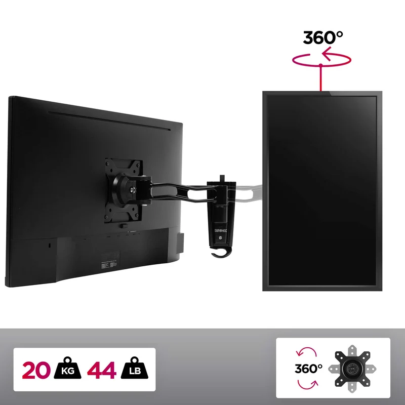 Duronic DM35W1X2 Supporto monitor da parete | Per schermi da 13 a 30 pollici | Inclinazione regolabile | Capacità 20 kg |VESA 70 100 | Supporto ergonomico murale | Con ganci gestione cavi | Universale