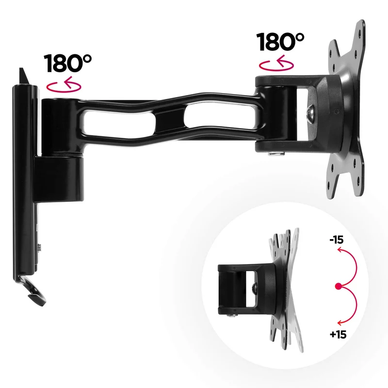 Duronic DM35W1X2 Supporto monitor da parete | Per schermi da 13 a 30 pollici | Inclinazione regolabile | Capacità 20 kg |VESA 70 100 | Supporto ergonomico murale | Con ganci gestione cavi | Universale